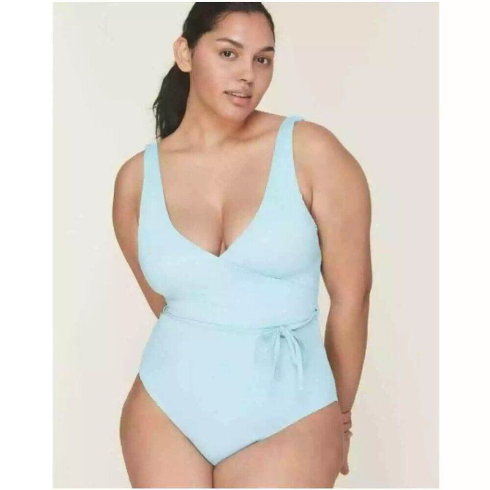 NWT Andie Swim Light Blue Belmar One Piece Large Statement Tie Waist Belt